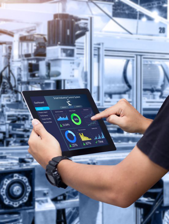 Smart,Industry,Control,Concept.hands,Holding,Tablet,On,Blurred,Automation,Machine